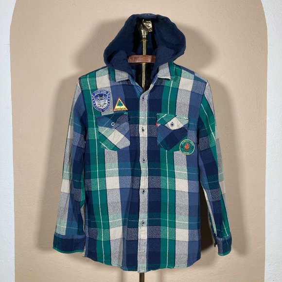 Levi's Other - Levi's Boy's Retro Plaid Boy Scout Hooded Button Up Flannel Casual Shirt